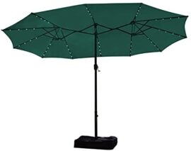 Parasol double avec lumière solaire LED - Diamètre : 460 cm - Hauteur : 270 cm - Parasol extra large avec pied et manivelle - Parasol de jardin - Protection UV UPF 50+ - Polyester et acier - Vert