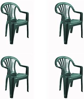 RESOL New Pals Set 4 chaises en Plastique avec accoudoirs, léger et empilable. Fauteuil pour l'événement extérieur ou intérieur | Jardin et terrasse | Facile d'entretien et Filtre UV - Vert foncé