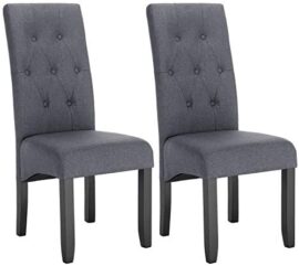 WOLTU Lot de 2 Chaises de Salle à Manger chaises de Cuisine rembourrée en Lin Pieds en Bois Massif,Gris Foncé BH106dgr-2