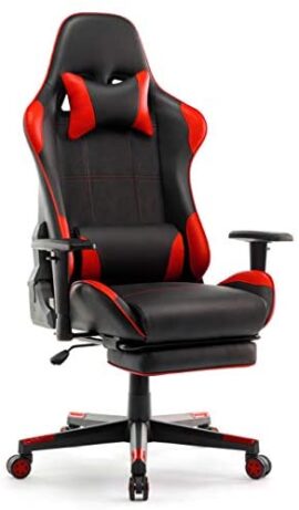 IntimaTe WM Heart Chaise Gaming avec Repose-Pieds, Siège Gamer en Similicuir, Chaise de Bureau Ergonomique, Fauteuil Gamer Inclinable, avec Appui-tête Soutien Lombaire et Accoudoirs Réglables, Rouge