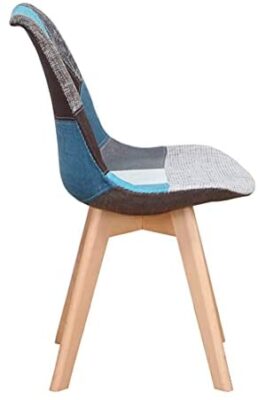 Lot de 2/4/6 chaises de salle à manger ergonomiques simples en coton et lin Patchwork bois massif Coussin éponge pour cuisine, salon, bureau (bleu, 2) Lot de 2/4/6 chaises de salle à manger ergonomiques simples en coton et lin Patchwork bois massif Coussin éponge pour cuisine, salon, bureau (bleu, 2) 5