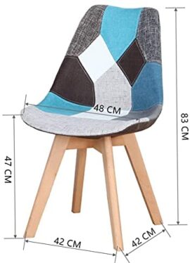 Lot de 2/4/6 chaises de salle à manger ergonomiques simples en coton et lin Patchwork bois massif Coussin éponge pour cuisine, salon, bureau (bleu, 2) Lot de 2/4/6 chaises de salle à manger ergonomiques simples en coton et lin Patchwork bois massif Coussin éponge pour cuisine, salon, bureau (bleu, 2) 2