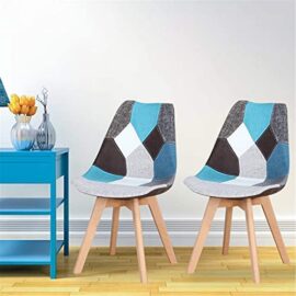 Lot de 2/4/6 chaises de salle à manger ergonomiques simples en coton et lin Patchwork bois massif Coussin éponge pour cuisine, salon, bureau (bleu, 2) Lot de 2/4/6 chaises de salle à manger ergonomiques simples en coton et lin Patchwork bois massif Coussin éponge pour cuisine, salon, bureau (bleu, 2) 7