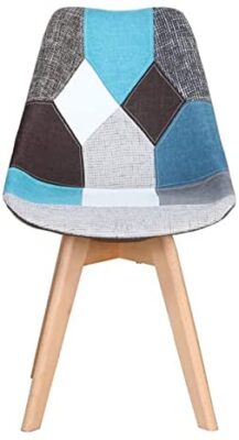 Lot de 2/4/6 chaises de salle à manger ergonomiques simples en coton et lin Patchwork bois massif Coussin éponge pour cuisine, salon, bureau (bleu, 2) Lot de 2/4/6 chaises de salle à manger ergonomiques simples en coton et lin Patchwork bois massif Coussin éponge pour cuisine, salon, bureau (bleu, 2) 3