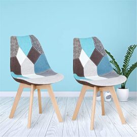 Lot de 2/4/6 chaises de salle à manger ergonomiques simples en coton et lin Patchwork bois massif Coussin éponge pour cuisine, salon, bureau (bleu, 2) Lot de 2/4/6 chaises de salle à manger ergonomiques simples en coton et lin Patchwork bois massif Coussin éponge pour cuisine, salon, bureau (bleu, 2) 8