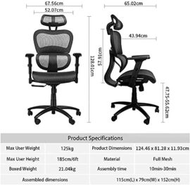 Komene Chaise de Bureau Ergonomique, Fauteuil de Bureau reglable, Pivotante 360 ° Siège de Bureau, avec Dossier en Maille Respirante, Appui-tête et Accoudoir Réglable, Noir Komene Chaise de Bureau Ergonomique, Fauteuil de Bureau reglable, Pivotante 360 ° Siège de Bureau, avec Dossier en Maille Respirante, Appui-tête et Accoudoir Réglable, Noir 6