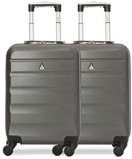 Aerolite ABS Bagage Cabine Bagage à Main Valise Rigide Légere à 4 roulettes, pour Ryanair, Easyjet, Air France et Plus, Set de 2 Valises, Gris Foncé Aerolite ABS Bagage Cabine Bagage à Main Valise Rigide Légere à 4 roulettes, pour Ryanair, Easyjet, Air France et Plus, Set de 2 Valises, Gris Foncé