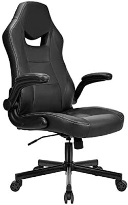 BASETBL Chaise de Bureau, Fauteuil Bureau Pivotante Ergonomique, Chaise Gaming en Cuir PU avec Accoudoir Rabattable, Hauteur Réglable (Noir)