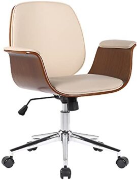 CLP Fauteuil de Bureau Kemberg avec Coque en Bois Et Revêtement Similicuir I Chaise De Bureau Dossier Assise Rembourrés I Piètement Métal, Couleur:Noyer/crème