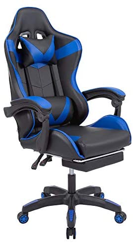 CO-Z Chaise de Gaming, Fauteuil de Gamer, Fauteuil de Bureau Racing, Chaise Ergonomique Inclinable avec Appui-Tête et Support Lombaire, Siège de Gaming avec Repose-Pieds (Bleu)