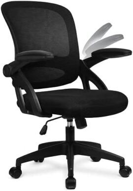 COMHOMA Chaise de Bureau Fauteuil Pivotant Siège Ergonomique en Maille Respirant avec Accoudoirs Pliables Fonction Berçante Réglable en Hauteur (Noir)