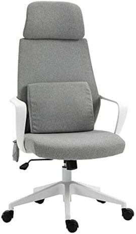 Chaise de bureau tissu fauteuil bureau massant coussin lombaire intégré hauteur réglable pivotante 360° gris