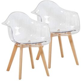 EGGREE Lot de 2 Chaises de Salle à Manger Chaises Transparent Scandinave Fauteuil de Salon avec Jambe de Bois de Hêtre Massif EGGREE Lot de 2 Chaises de Salle à Manger Chaises Transparent Scandinave Fauteuil de Salon avec Jambe de Bois de Hêtre Massif