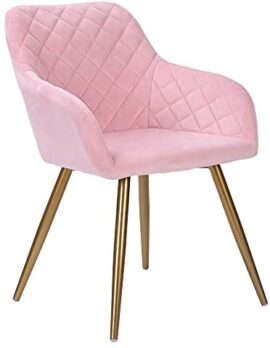 Edaygo Chaise de Salle à Manger Tabouret rembourrée Fauteuil de Salon, avec accoudoirs, Velours, Pieds en métal, Largeur env. 49 cm, Hauteur env. 47 cm, Rose, Pieds Or Edaygo Chaise de Salle à Manger Tabouret rembourrée Fauteuil de Salon, avec accoudoirs, Velours, Pieds en métal, Largeur env. 49 cm, Hauteur env. 47 cm, Rose, Pieds Or