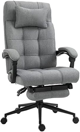 Fauteuil de bureau manager capitonné chaise de bureau inclinable réglable ergonomique repose-pied rétractable tétière lin gris