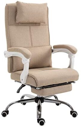 Fauteuil de bureau manager grand confort repose-pied tétière intégrés dossier inclinable lin beige