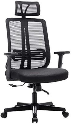 Frarlsh Fauteuil de Bureau en Accoudoirs Réglable et Hauteur Réglable, Ergonomique Chaise en Maille Respirante, Siège D'ordinateur Pivotant avec Dossier Inclinable, 150kg Maximum (Noir)