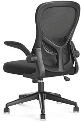 Hbada Chaise de Bureau avec Accoudoirs Pliables et Support Lombaire, pour Étude ou Travail, Fauteuil d'Ordinateur Ergonomique, Siège Pivotant en Maille Respirante, Hauteur Réglable, Noir