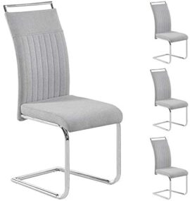 IDIMEX Lot de 4 chaises de Salle à Manger ou Cuisine Erica avec Assise rembourrée Large poignée et piètement chromé, revêtement en Tissu Gris Clair