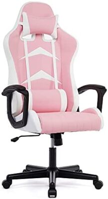 IntimaTe WM Heart Chaise Gaming Ergonomique, Siege Gamer Pivotant, Dossier Haut, Assise Rembourrée, Racing Chaise Fauteuil de Bureau avec Appui-tête et Soutien Lombaire Ajustables, Rose