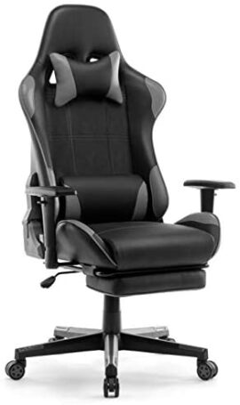 IntimaTe WM Heart Chaise Gaming avec Repose-Pieds, Siège Gamer en Similicuir, Chaise de Bureau Ergonomique, Fauteuil Gamer Inclinable, avec Appui-tête Soutien Lombaire et Accoudoirs Réglables, Gris