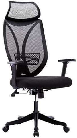 IntimaTe WM Heart Chaise de Bureau en Maille, Siege de Bureau Ergonomique, Fauteuil de Bureau Inclinable, Dossier Haut avec Appui tête et Soutien Lombaire, Accoudoirs Réglable, Noir