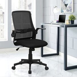 Komene Chaise de Bureau Confortable Ergonomique avec Pivotant, Fauteuil D'ordinateur en Maille avec Accoudoirs Rabattables Chaise de Conférence avec Roues Noir