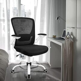 Komene Chaise de Bureau Ergonomique Fauteuil de Ordinateur Portable Avec Accoudoir Rabattable Chaise Pivotante avec Accoudoirs Ajustables et Support Lombaire Réglable en Blanc.