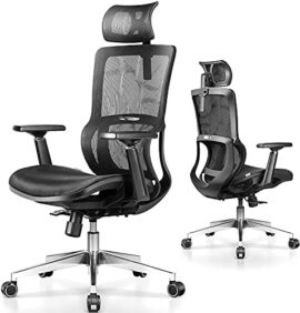 MFAVOUR Chaise de Bureau Fauteuil Bureau Ergonomique Siège en Maille de Haute Élasticité avec 3D Accoudoir, Dossier Confortable de Design Courbe en S, Charge Max. 200kg, Grande Taille pour 180cm