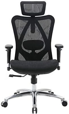 SIHOO Chaise de Bureau, Siege de Bureau Ergonomique, Fauteuil à Dossier Haut Respirant avec accoudoir de Chaise réglable 3D en Maille respectueuse de la Peau et Support Lombaire (Noir)