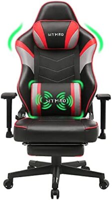 SITMOD Chaise Gaming Fauteuil Gamer Ergonomique Cuir PU Chaise Racing de Jeu avec Repose-Pied Chaises Gaming de Bureau avec Support Lombaire pour Massage Chaises Gamer,Rouge