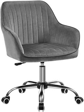 SONGMICS Chaise de bureau avec surface en tissu velours, Fauteuil pivotant, Siège ergonomique, rembourrage en mousse, hauteur réglable, Gris Clair OBG012G01