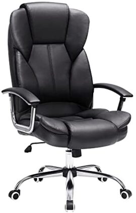 SONGMICS Fauteuil de Bureau, Large Assise rembourrée, avec Appui-tête, Hauteur réglable, Ergonomique, Noir OBG57B