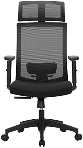 SONGMICS Fauteuil de bureau, Chaise de bureau en toile, Siège ergonomique, pivotant à 360°, support lombaire réglable, appui-tête, accoudoirs, inclinaison du dossier jusqu’à 120°, Noir OBN55BK