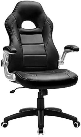 SONGMICS Fauteuil gamer, Chaise gaming, Chaise racing, Siège e-sport, Chaise de bureau à haut dossier, hauteur réglable, accoudoirs relevables, mécanisme d'inclinaison, Noir OBG28B