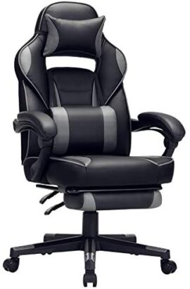 SONGMICS Fauteuil gamer, Chaise gaming, Siège de bureau réglable, avec repose-pieds télescopique, ergonomique, mécanisme basculent, appui-tête, support lombaire, charge 150 kg, Noir et gris OBG073B03 SONGMICS Fauteuil gamer, Chaise gaming, Siège de bureau réglable, avec repose-pieds télescopique, ergonomique, mécanisme basculent, appui-tête, support lombaire, charge 150 kg, Noir et gris OBG073B03