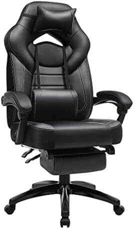 SONGMICS Fauteuil gamer ergonomique, Chaise gaming, Fauteuil de bureau, avec repose-pieds télescopique, appui-tête réglable, support lombaire, capacité de charge 150 kg, Noir OBG077B01