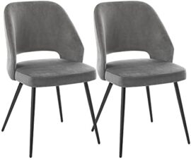 SONGMICS Lot de 2 Chaises de Salle à Manger, Chaise de Loisirs Moderne en Velours, Chaise de Cuisine rembourrée avec Pieds en métal, pour Salon, Gris LDC81GY