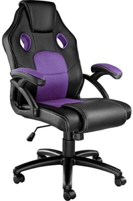 TecTake 800770 Chaise Fauteuil Siège de Bureau Hauteur Réglable Sportive Gamer - diverses Couleurs au Choix - (Noir-Pourpre | No. 403460)