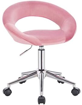 WOLTU BS100rs,1 Chaise de Bureau Tabouret Roulant avec Velours Assise,Tabouret de Travail Fauteuil de Bureau pivotant et réglable,Rose