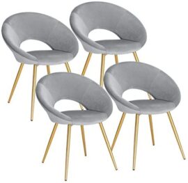 WOLTU Chaises de Salle à Manger Lot de 4 rembourrées en Velours,Chaise de Salle de séjour Gris Clair BH230hgr-4