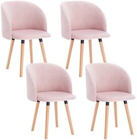 WOLTU Lot de 4 Chaise de Cuisine en Velours Fauteuil de Repas Salle à Manger, Rose, BH121rs-4