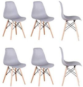 WV LeisureMaster Lot de 6 chaises de salle à manger en ABS avec pieds en bois (Gris, 6)