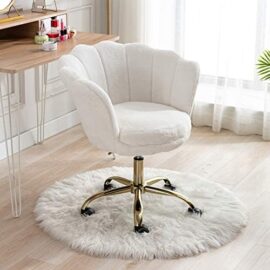 Wahson Chaise de bureau pivotante en fausse fourrure Fauteuil de Bureau réglable en hauteur Chaise pour chambre à coucher/coiffeuse (Blanc, Fourrure)