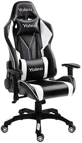 YOLEO Chaise Gaming, Chaise de Bureau, Siège Ergonomique, Fauteuil de Gaming Professionnel, Dossier Haut, Hauteur réglable, Charge Max 150 kg, Blanc