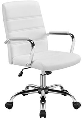 Yaheetech Chaise de Bureau Ergonomique Fauteuil de Bureau Cuir PU avec Siège Dossier Rembourré Hauteur Réglable Inclinable Pivotantes Blanche