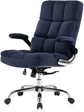 Yamasoro Chaise de bureau ergonomique avec accoudoirs rabattables, hauteur réglable à 360°, chaise de bureau avec support lombaire réglable, chaise de bureau en velours (bleu)