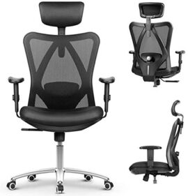 mfavour Siège Confortable Chaise de Bureau Fauteuil Ergonomique avec Accoudoirs Réglable Hauteur Appui-tête Ajustable Dossier Inclinable Soutien Lombaire Le Charge Max. 200kg