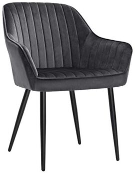 SONGMICS Chaises de Salle à Manger, Lot de 2, Fauteuils, Sièges rembourrées, accoudoirs, Largeur d’Assise 49 cm, Pieds en métal, en Velours, Charge 110 kg, pour Salon, Chambre, Gris LDC087G02