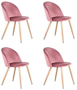 BenyLed Lot de 4 Chaises de Salle à Manger Rembourrées avec Dossier en Velours Doux et Pieds Réglables en Métal Style Bois (Rose) BenyLed Lot de 4 Chaises de Salle à Manger Rembourrées avec Dossier en Velours Doux et Pieds Réglables en Métal Style Bois (Rose)